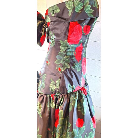 Morton Miles Design 80's Vintage Floral Rose Print Party Cocktail Prom Dress - Picture 7 of 16